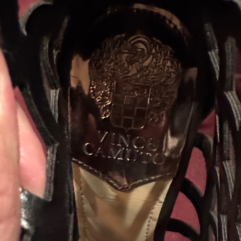 Vince Camuto Black Leather Caged Peep Toe Heels - Size 8 - New without Box - Picture 2 of 9